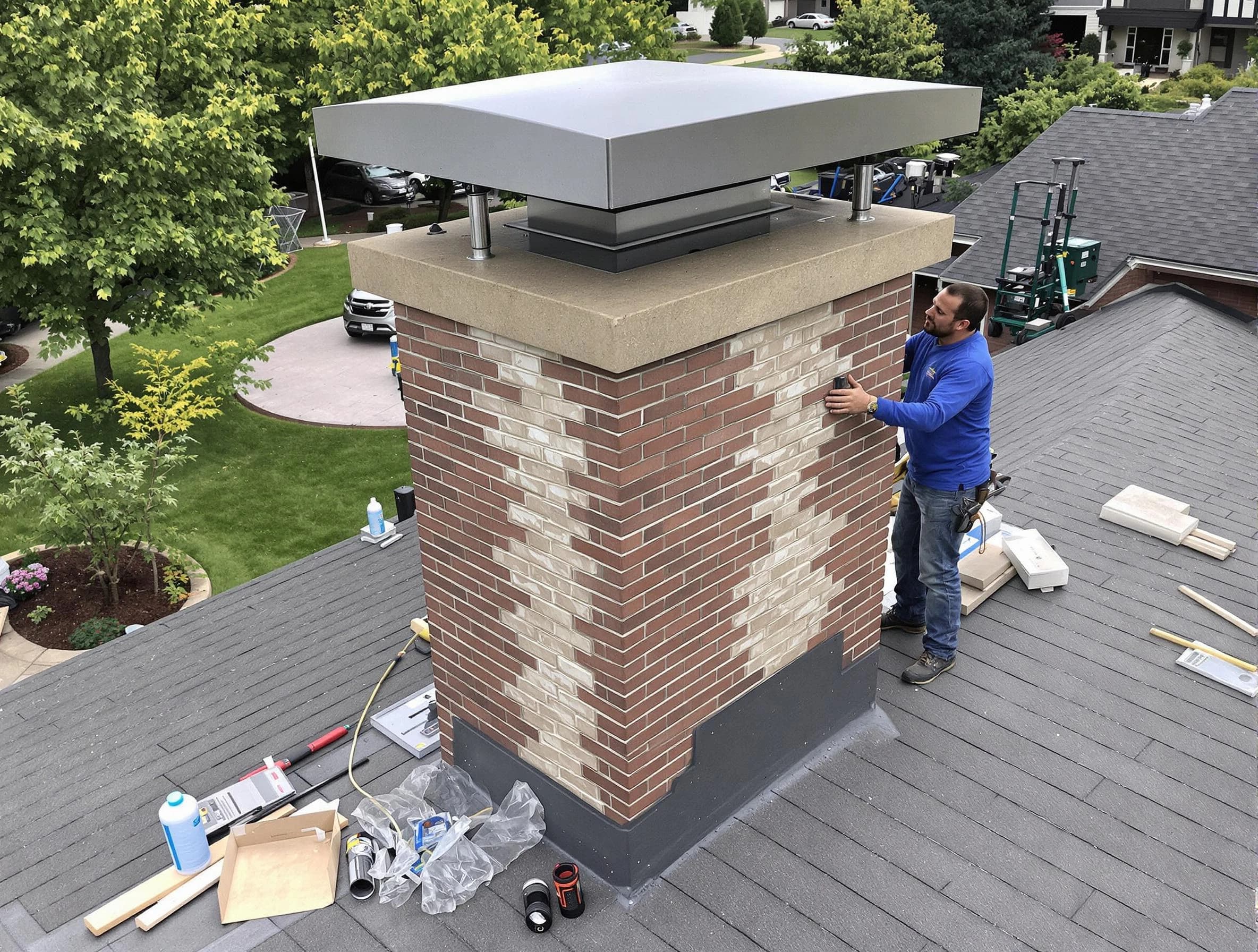 Forest Hills Chimney Sweep team working on a custom chimney remodel in Forest Hills, TN