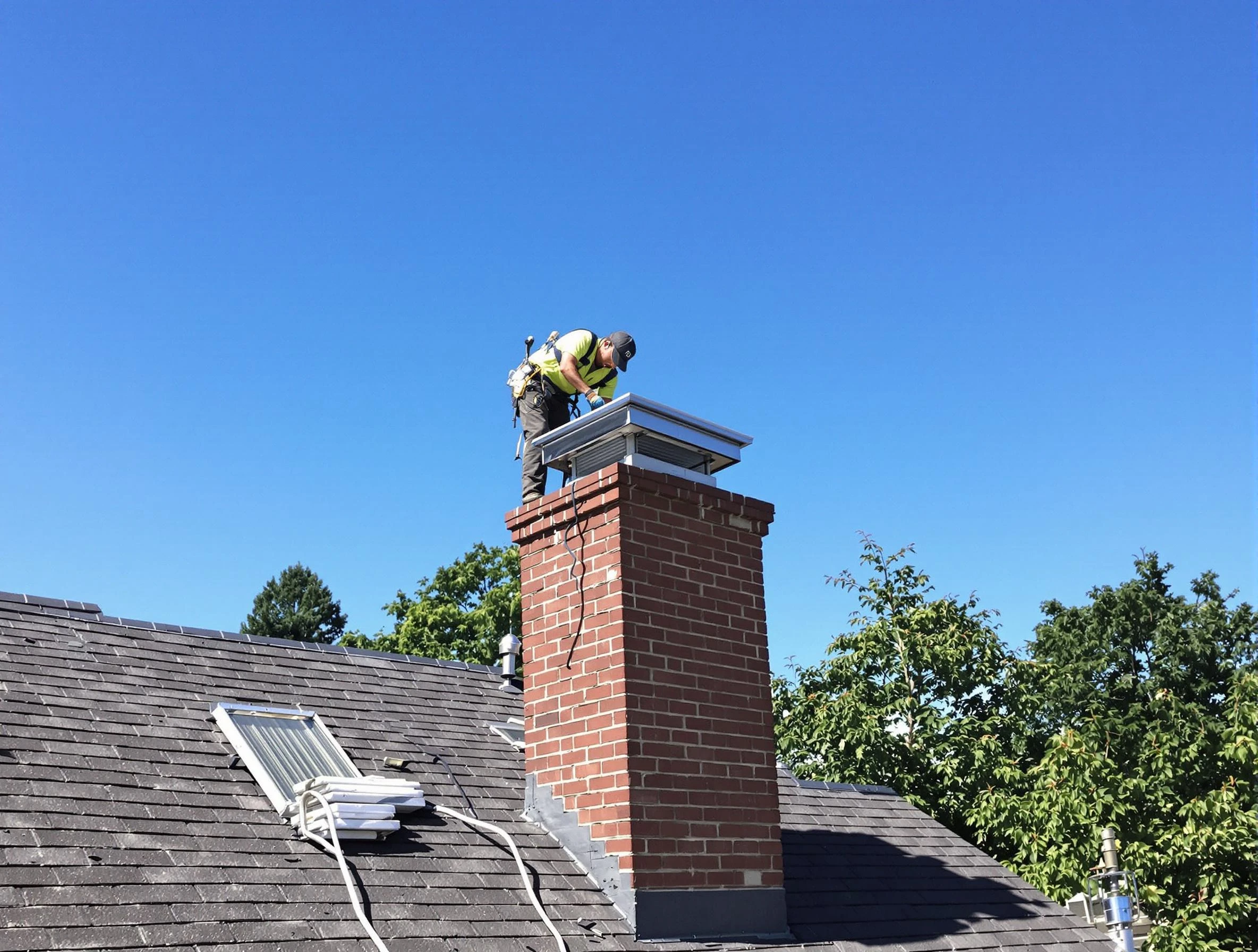Forest Hills Chimney Sweep technician measuring a chimney cap in Forest Hills, TN