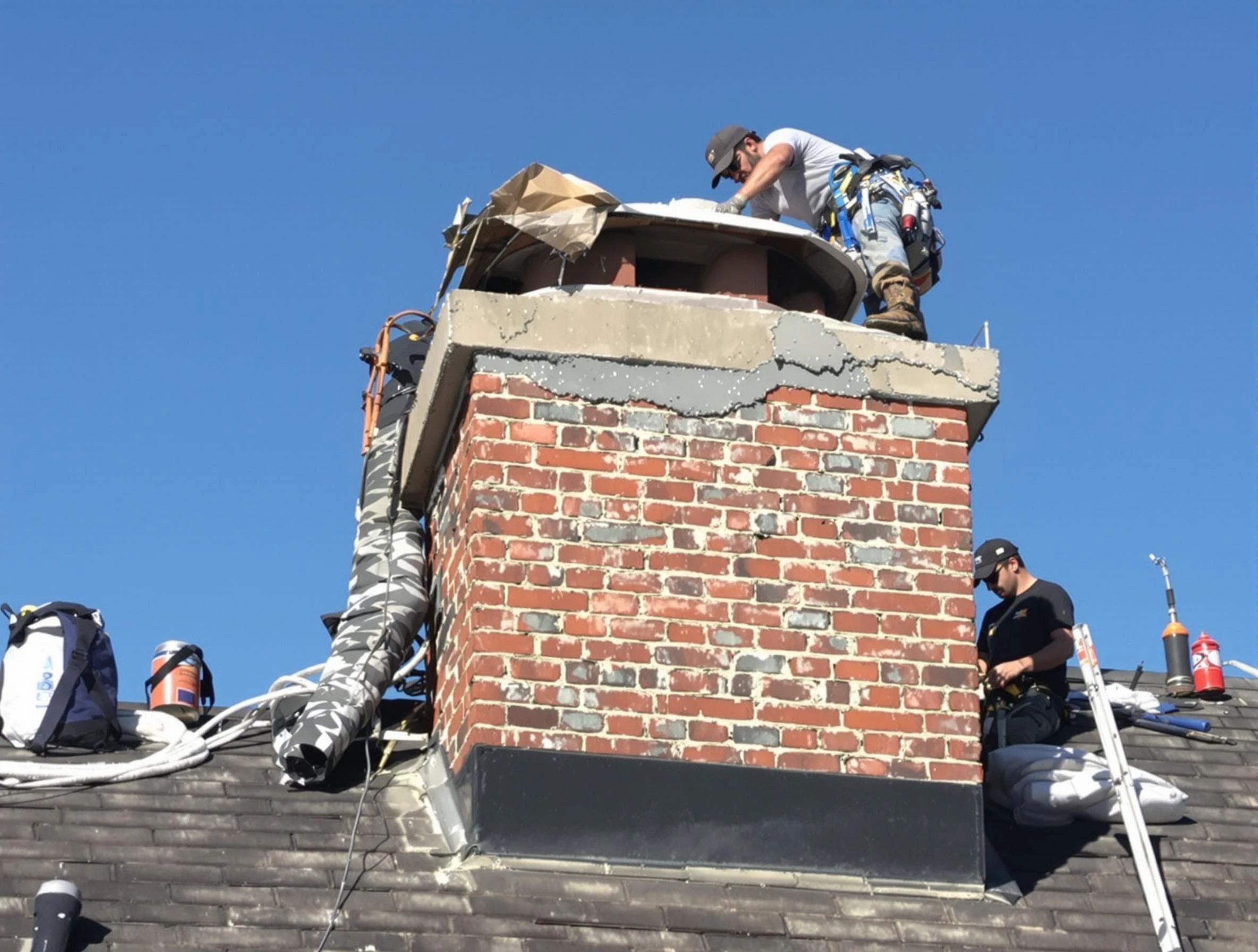Forest Hills Chimney Sweep installing a custom chimney crown in Forest Hills, TN