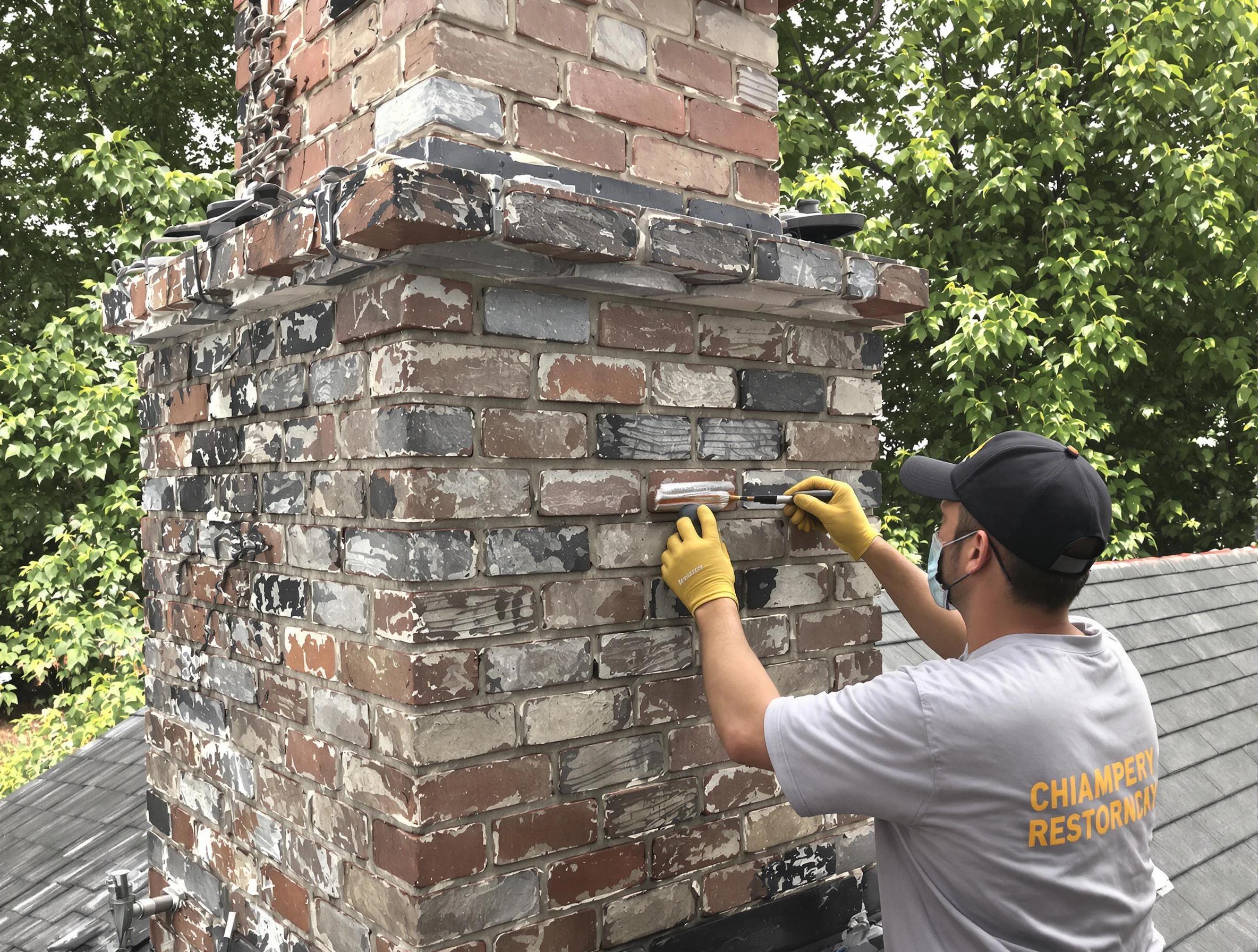In-progress chimney restoration by Forest Hills Chimney Sweep in Forest Hills, TN
